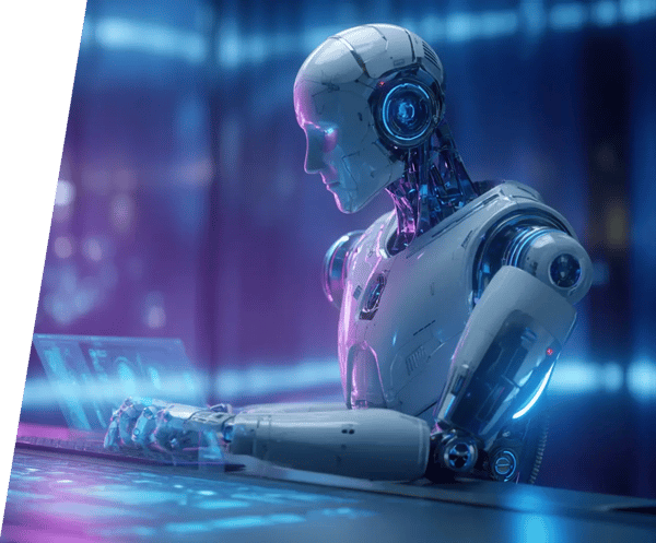 Futuristische robot wordt ingezet voor AI marketing content